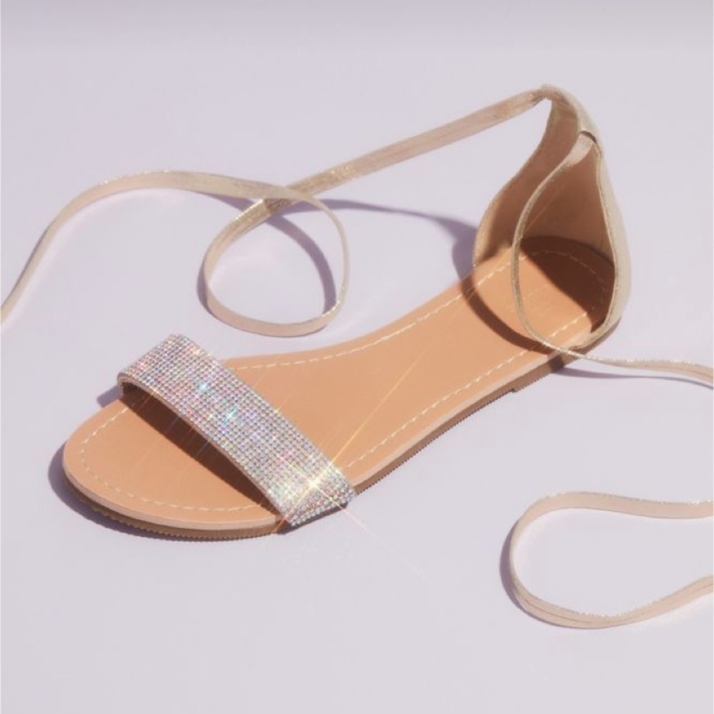 Metallic Strappy Micro Crystal Flat Sandals (9)